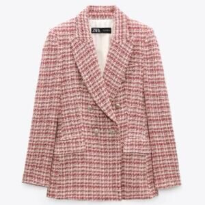 Zara Double Breasted Tweed Blazer XS